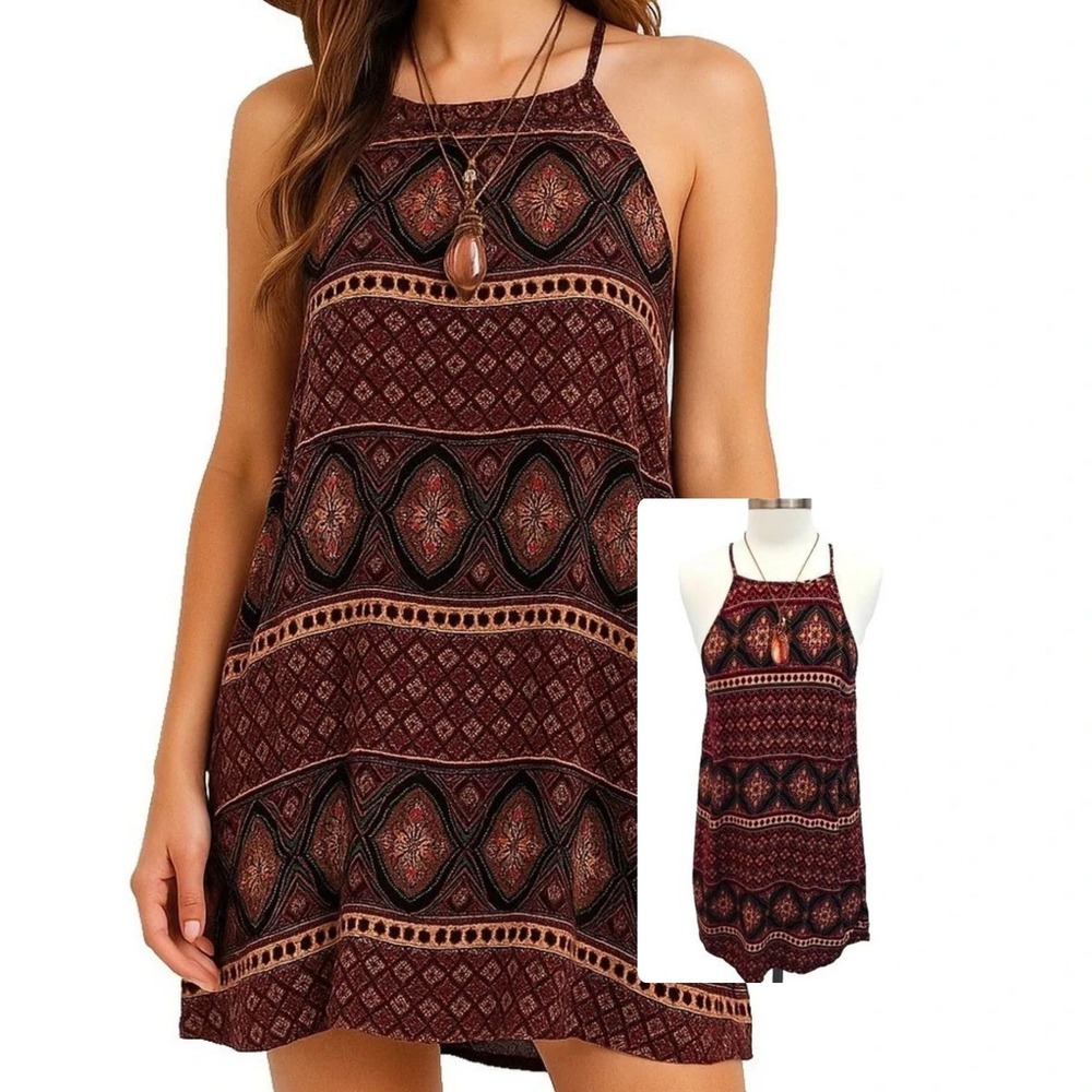 Forever 21‎ Tribal Halter Mini Dress Sleeveless Boho Beach Vacation XS